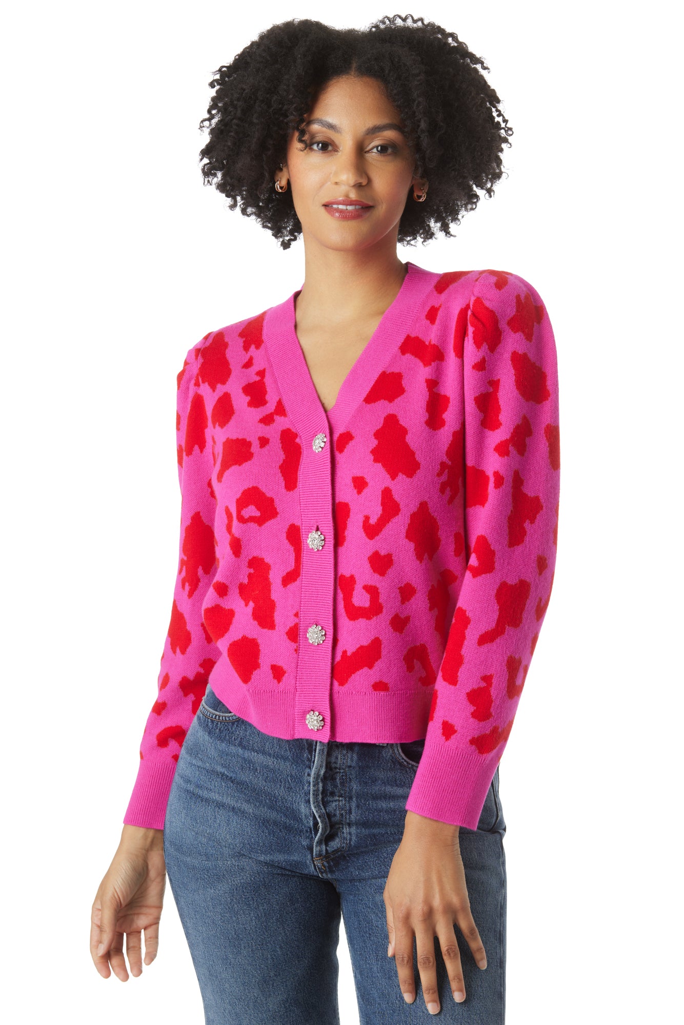 Leopard print sales sweater cardigan
