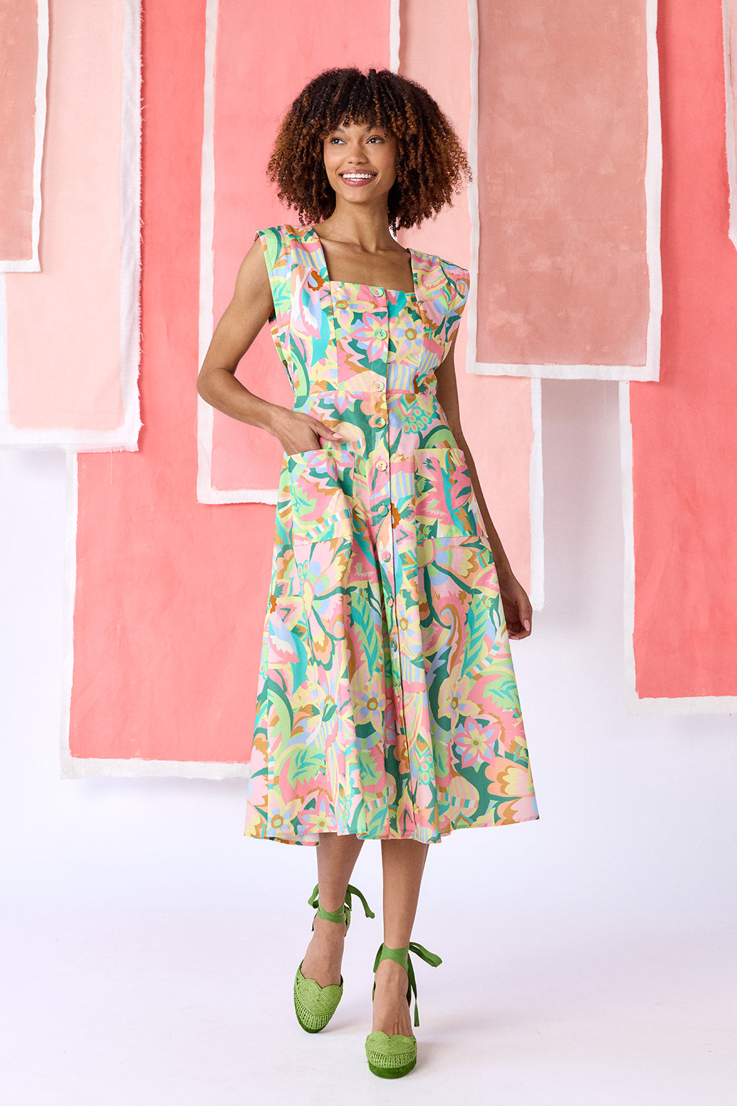 summer flare dresses Rivie Dress | Fit-and-Flare Dress with Pockets while hidden side pockets Blazer Bust Size:42 Ruched Dress Neon Green 服纺