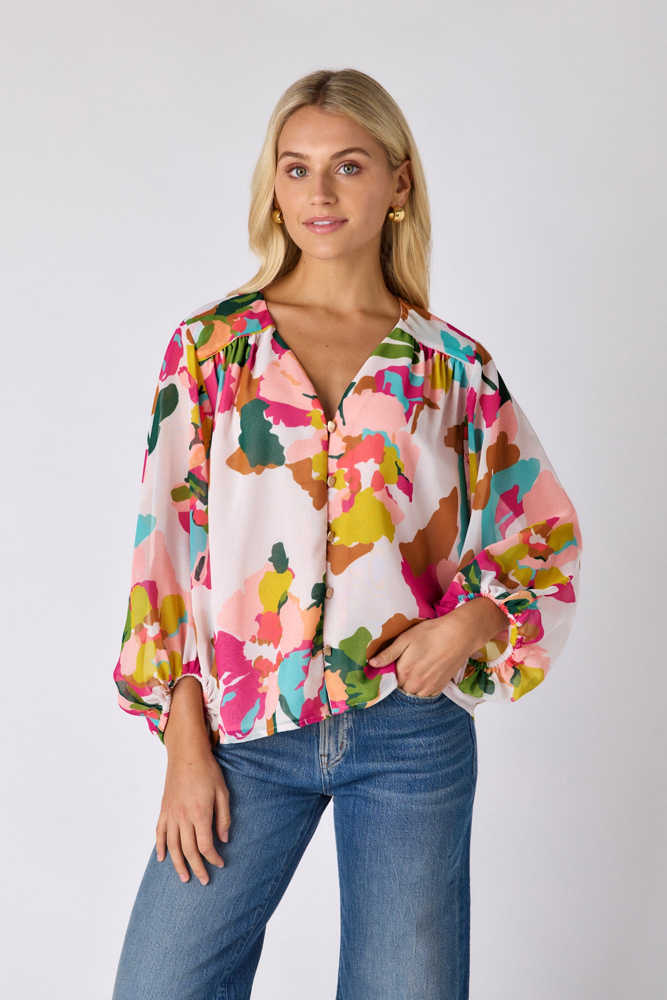 Nellie Blouse — V-Neck Balloon Sleeve Top | CROSBY by Mollie Burch