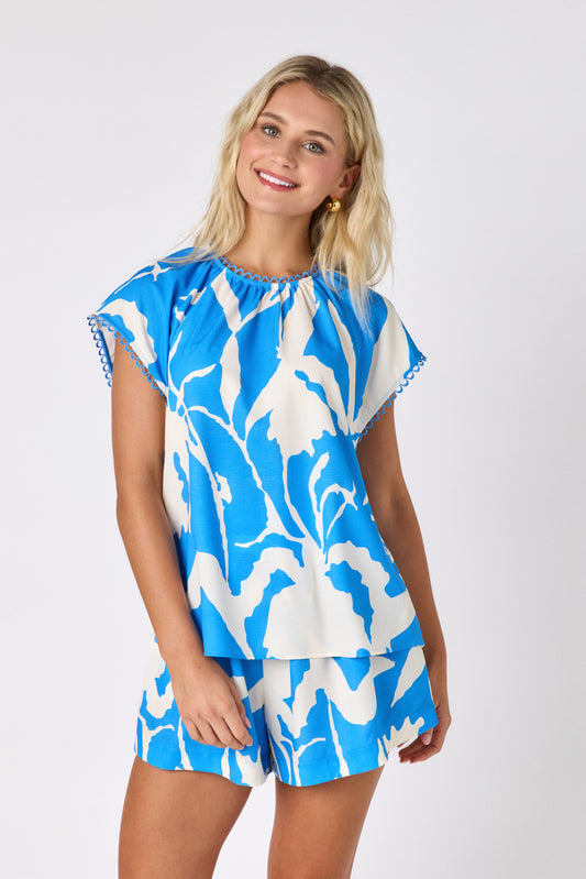Blue Fern relaxed mid-thigh short on model — CROSBY by Mollie Burch