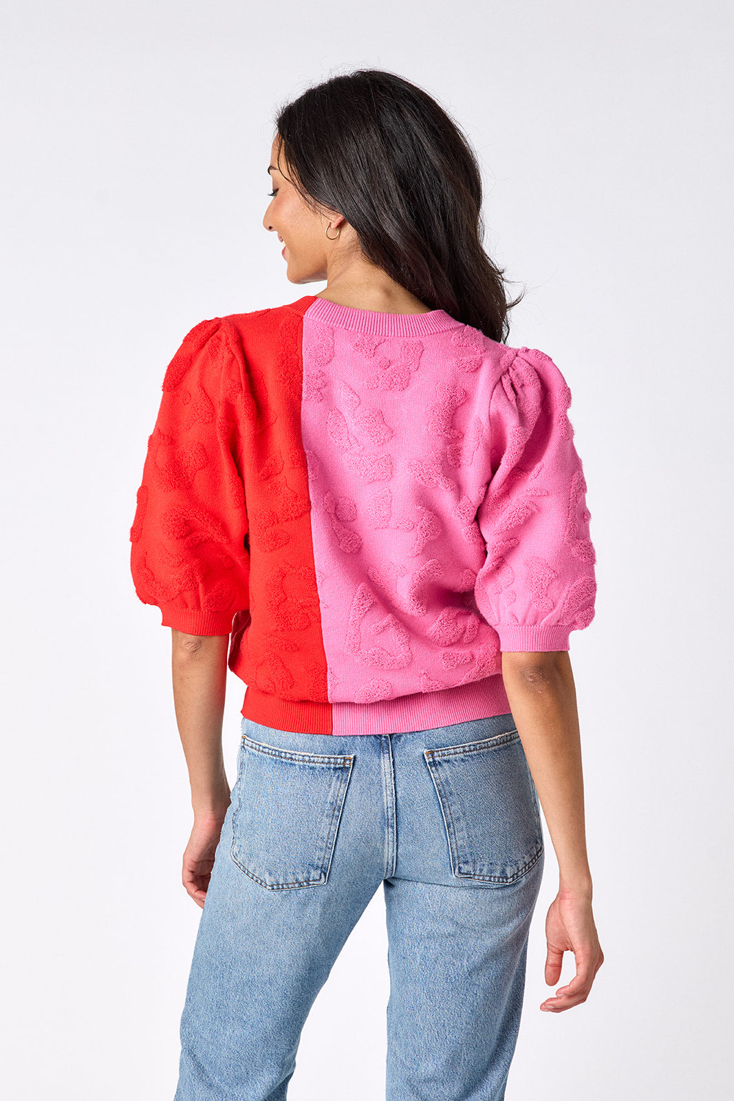 CROSBY Colorblock relaxed short sleeve sweater on model – CROSBY by Mollie Burch