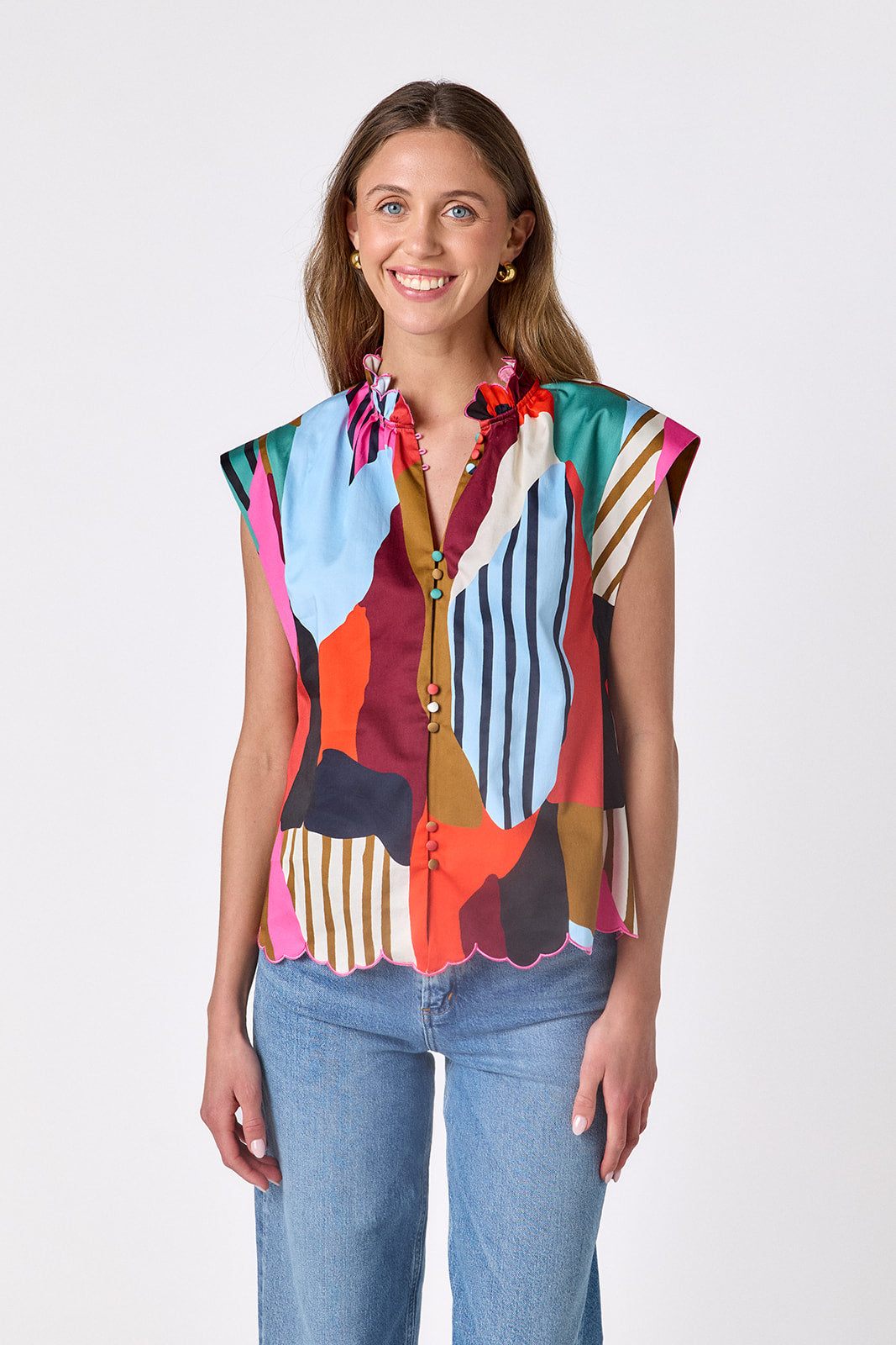 Fritzy Top | Ruffle Collar Cap Sleeve Women's Top | CROSBY by