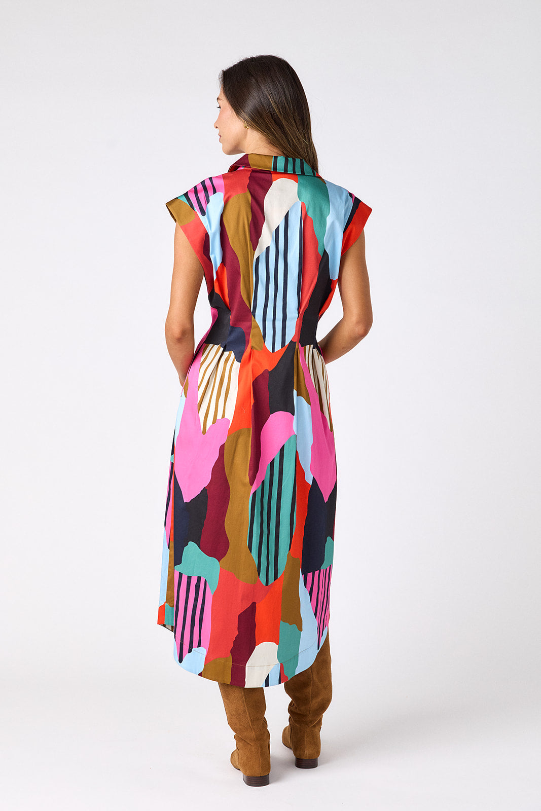 Field Study collared button down dress with waist emphasis on model — CROSBY by Mollie Burch