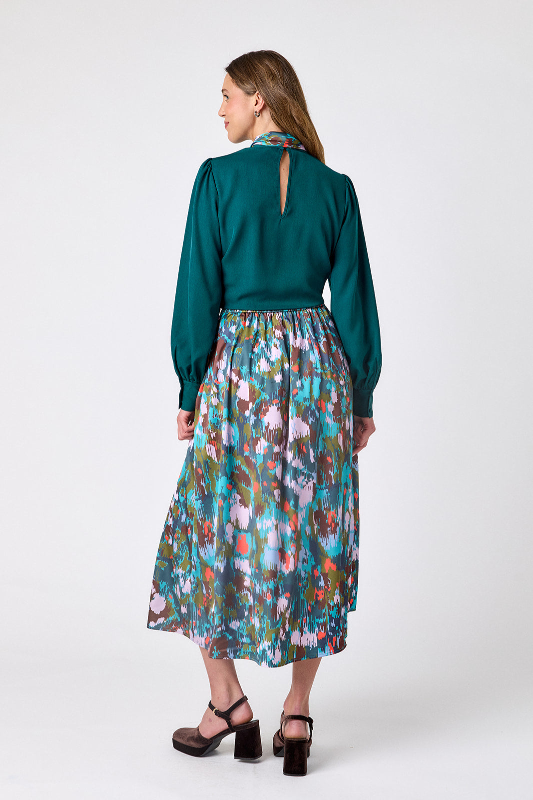 Florentine Marble voluminous A-line skirt on model – CROSBY by Mollie Burch