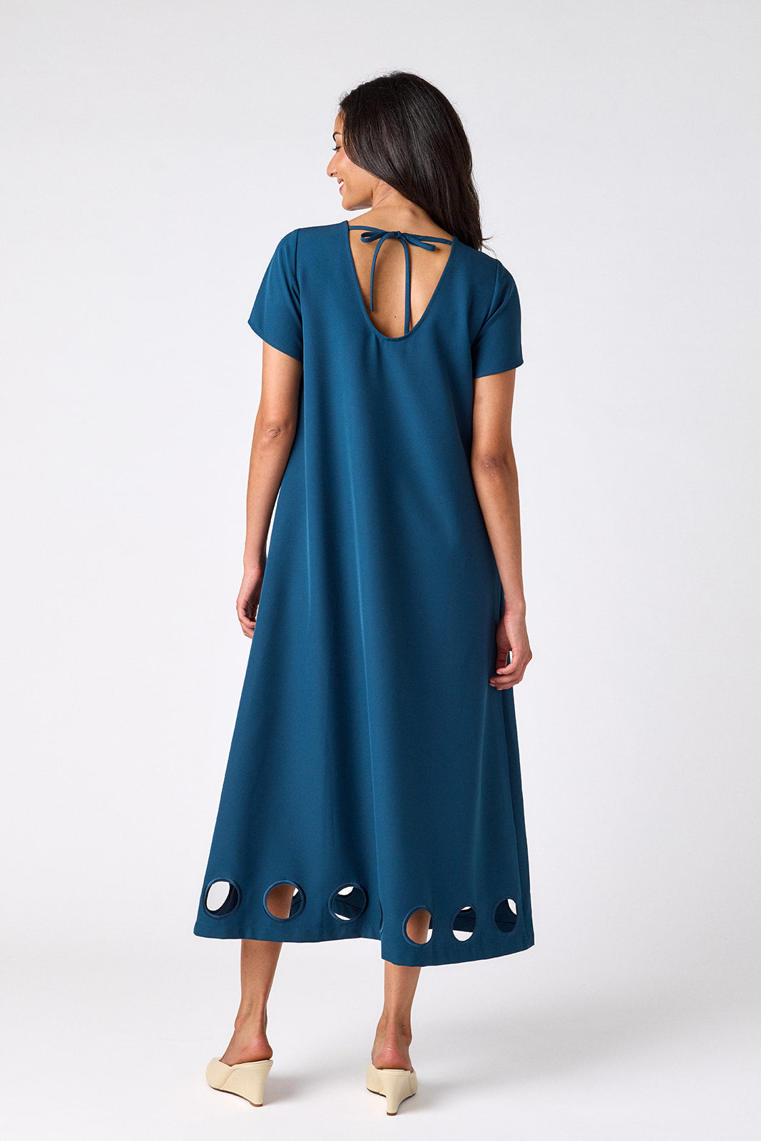 Midnight tent-style short sleeve dress on model – CROSBY by Mollie Burch