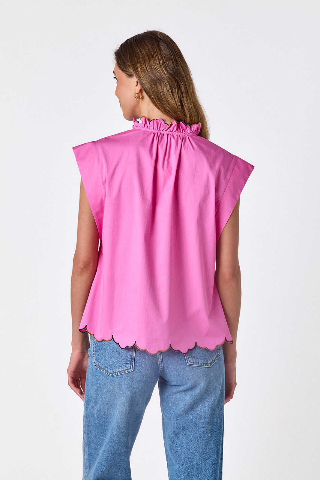 Poppy Pink raglan style short sleeve top on model — CROSBY by Mollie Burch