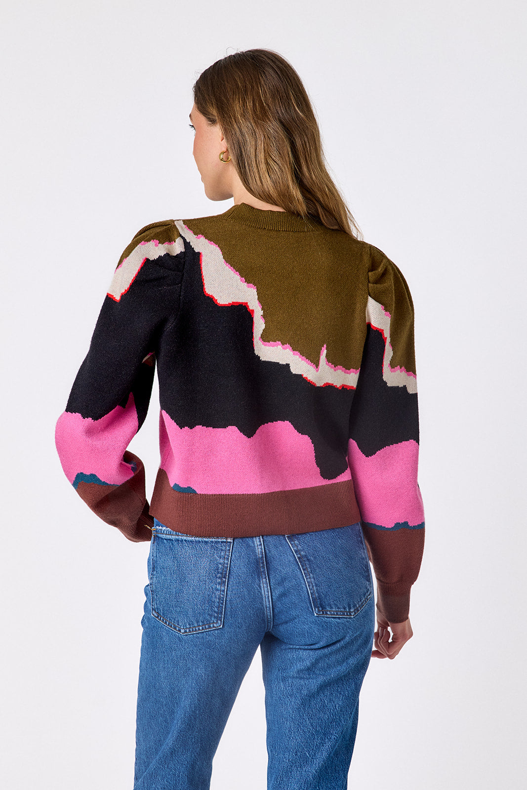 Portoro v-neck cardigan with scallop detail on model – CROSBY by Mollie Burch