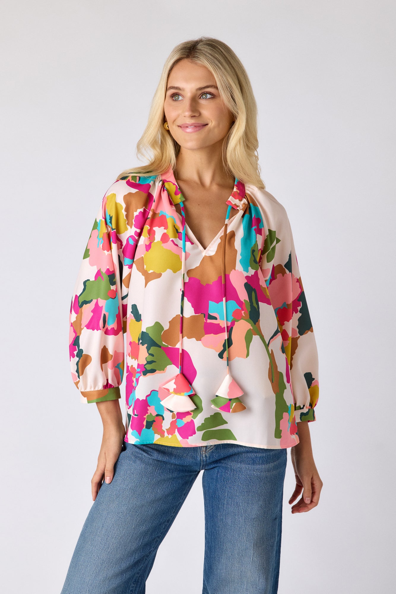 Botanic Blush raglan sleeve top on model — CROSBY by Mollie Burch