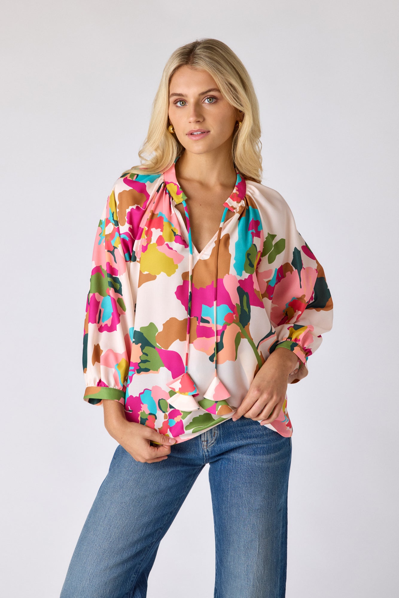 Botanic Blush raglan sleeve top on model — CROSBY by Mollie Burch