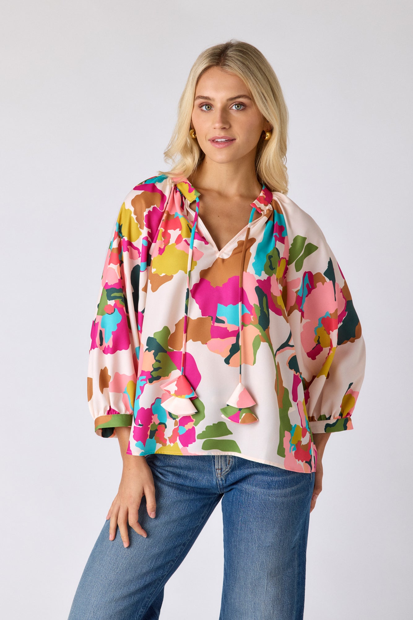 Botanic Blush raglan sleeve top on model — CROSBY by Mollie Burch