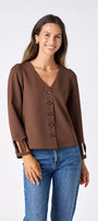 Brownie V-neck straight fit top on model – CROSBY by Mollie Burch