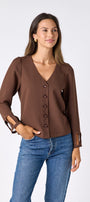 Brownie V-neck straight fit top on model – CROSBY by Mollie Burch