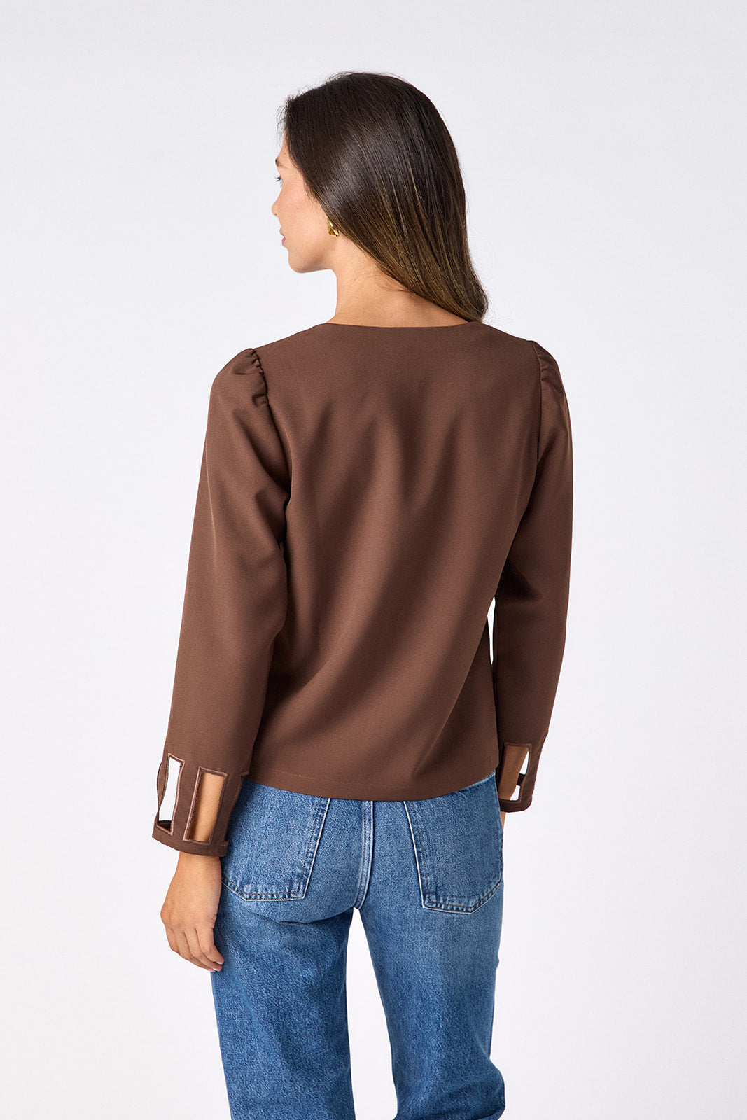 Brownie V-neck straight fit top on model – CROSBY by Mollie Burch