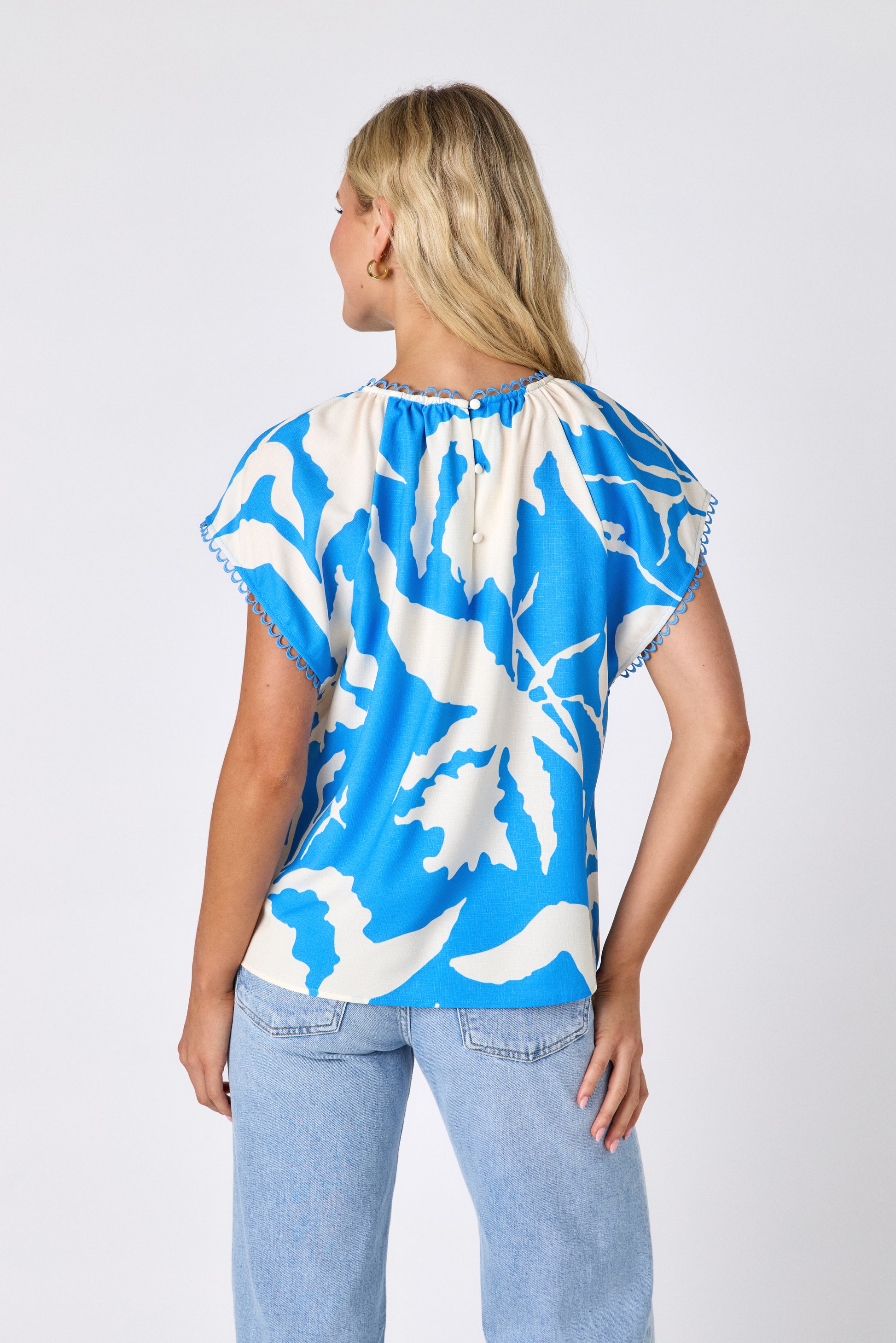 Blue Fern raglan style short sleeve top on model — CROSBY by Mollie Burch