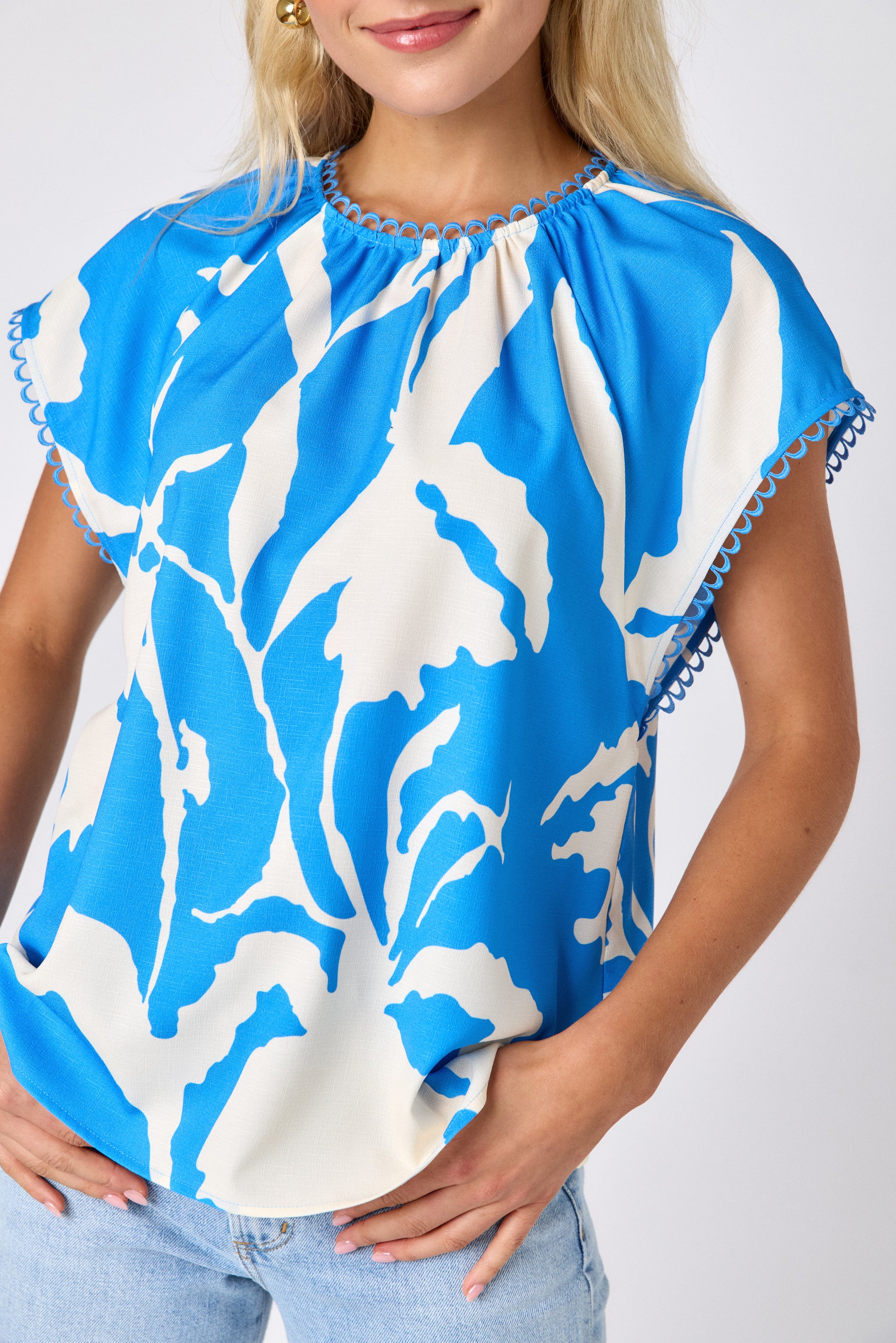 Blue Fern raglan style short sleeve top on model — CROSBY by Mollie Burch