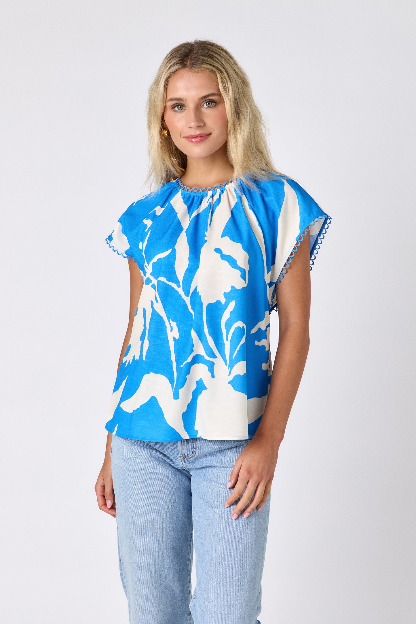 Blue Fern raglan style short sleeve top on model — CROSBY by Mollie Burch