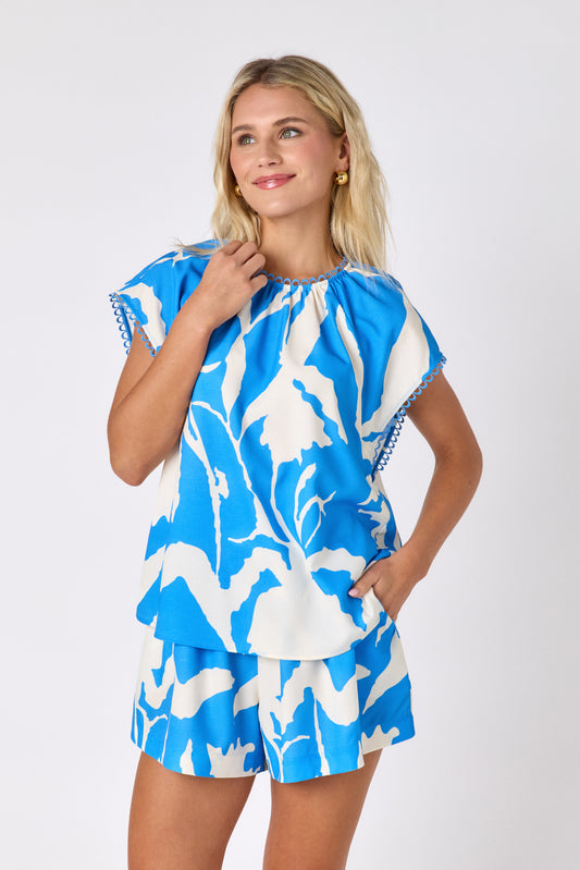 Blue Fern raglan style short sleeve top on model — CROSBY by Mollie Burch