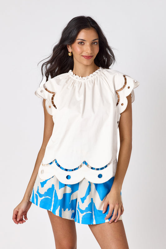 Blue Fern relaxed mid-thigh short on model — CROSBY by Mollie Burch