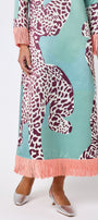 Drewry Dress in Mint Catwalk featuring contrast fringe trim on model – CROSBY by Mollie Burch