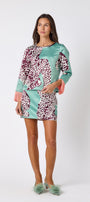 Maya Top in Mint Catwalk featuring contrast fringe sleeve cuffs and back neck tie detailing on model – CROSBY by Mollie Burch