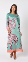 Drewry Dress in Mint Catwalk featuring contrast fringe trim on model – CROSBY by Mollie Burch