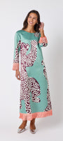 Drewry Dress in Mint Catwalk featuring contrast fringe trim on model – CROSBY by Mollie Burch
