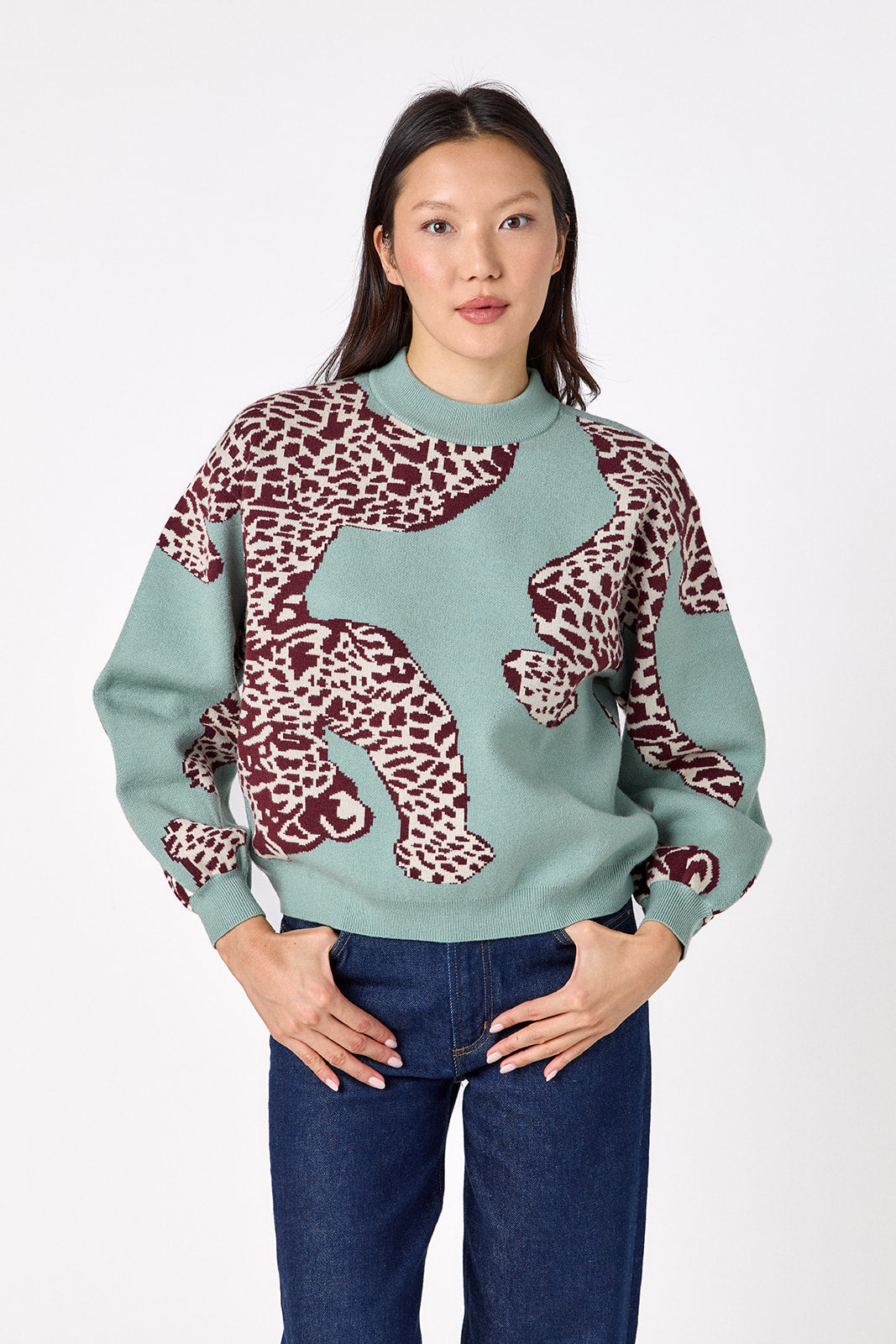 Catwalk Mint drop shoulder sweater on model – CROSBY by Mollie Burch