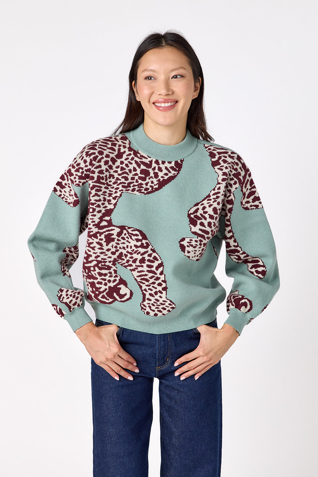 Catwalk Mint drop shoulder sweater on model – CROSBY by Mollie Burch