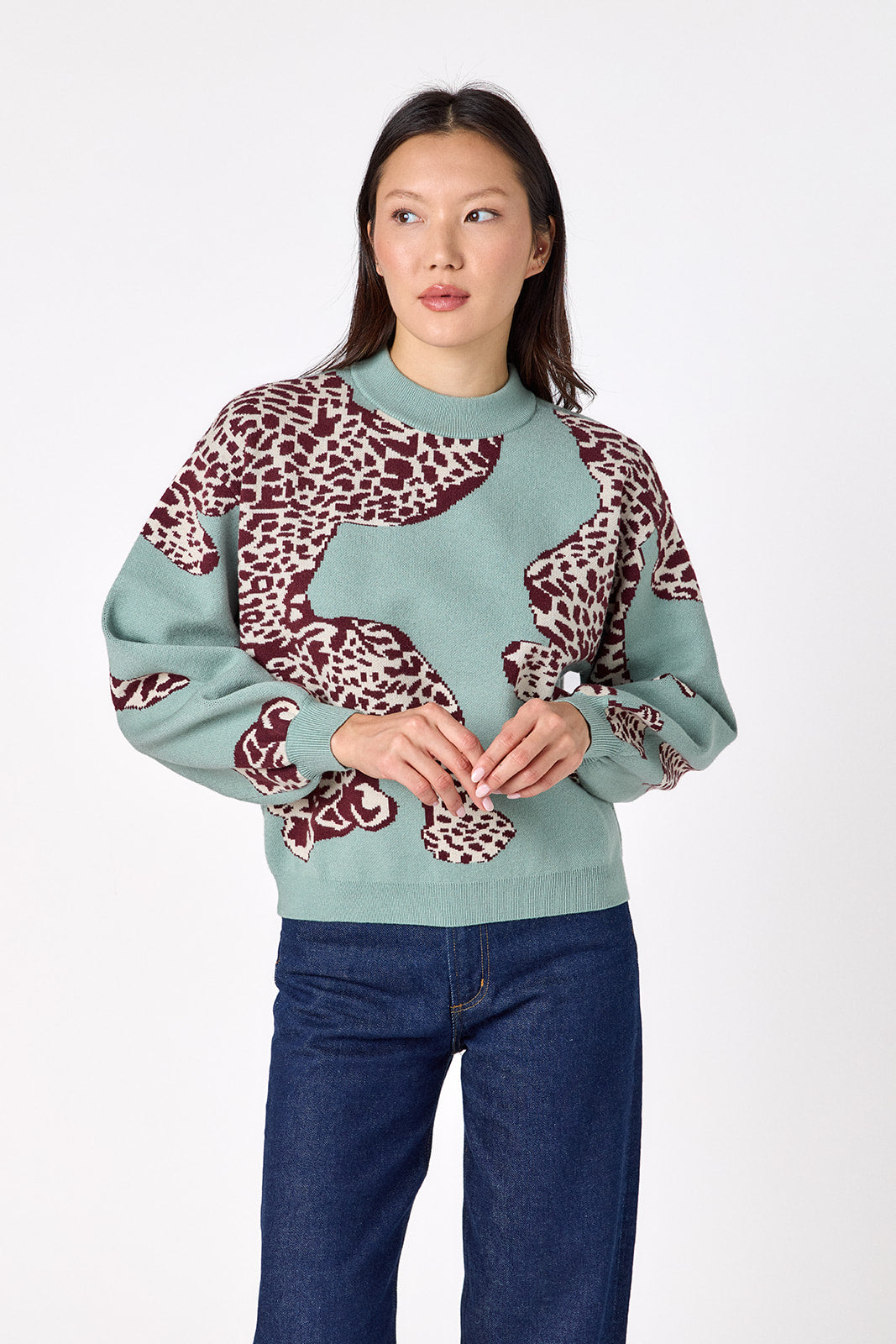 Catwalk Mint drop shoulder sweater on model – CROSBY by Mollie Burch