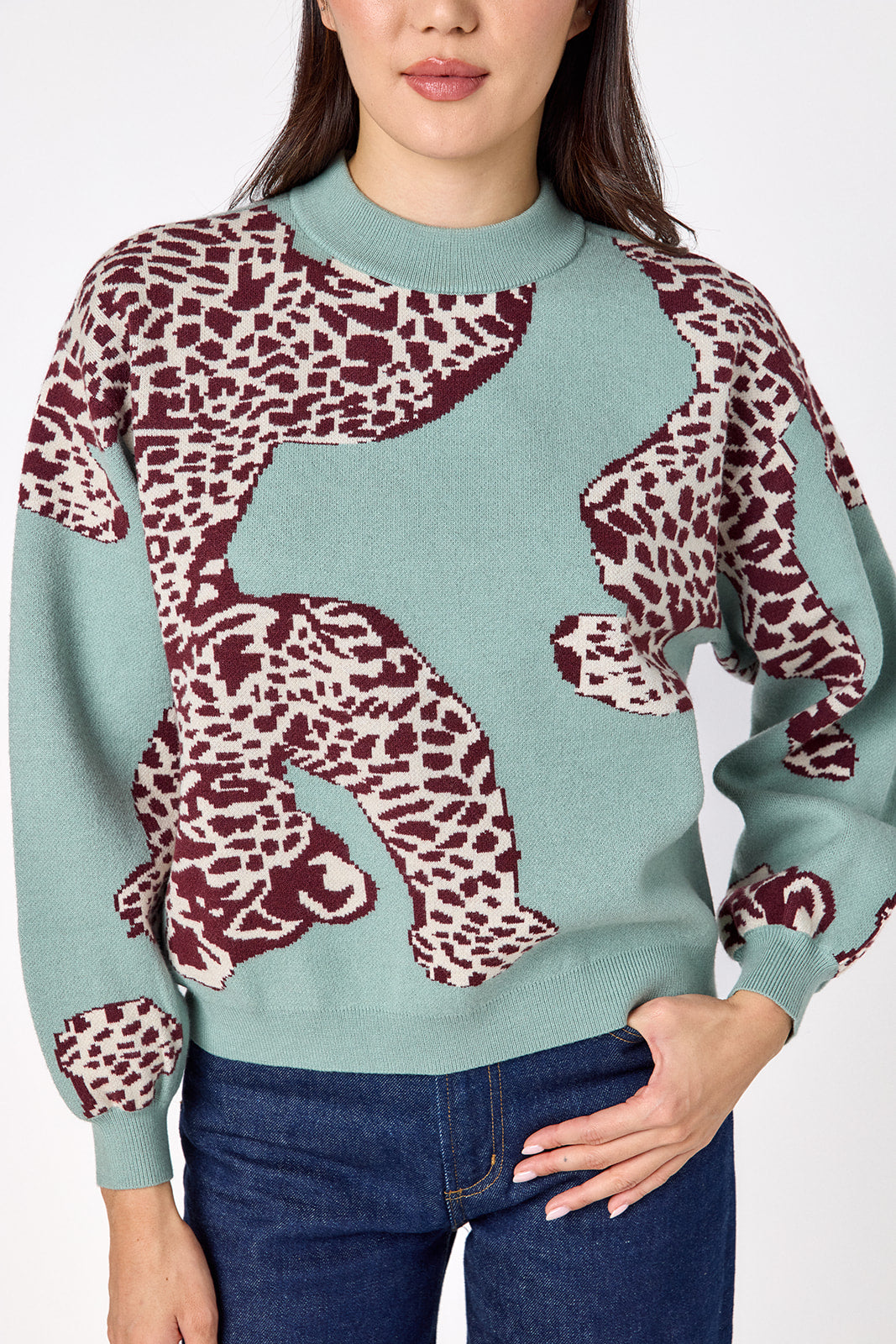 Catwalk Mint drop shoulder sweater on model – CROSBY by Mollie Burch
