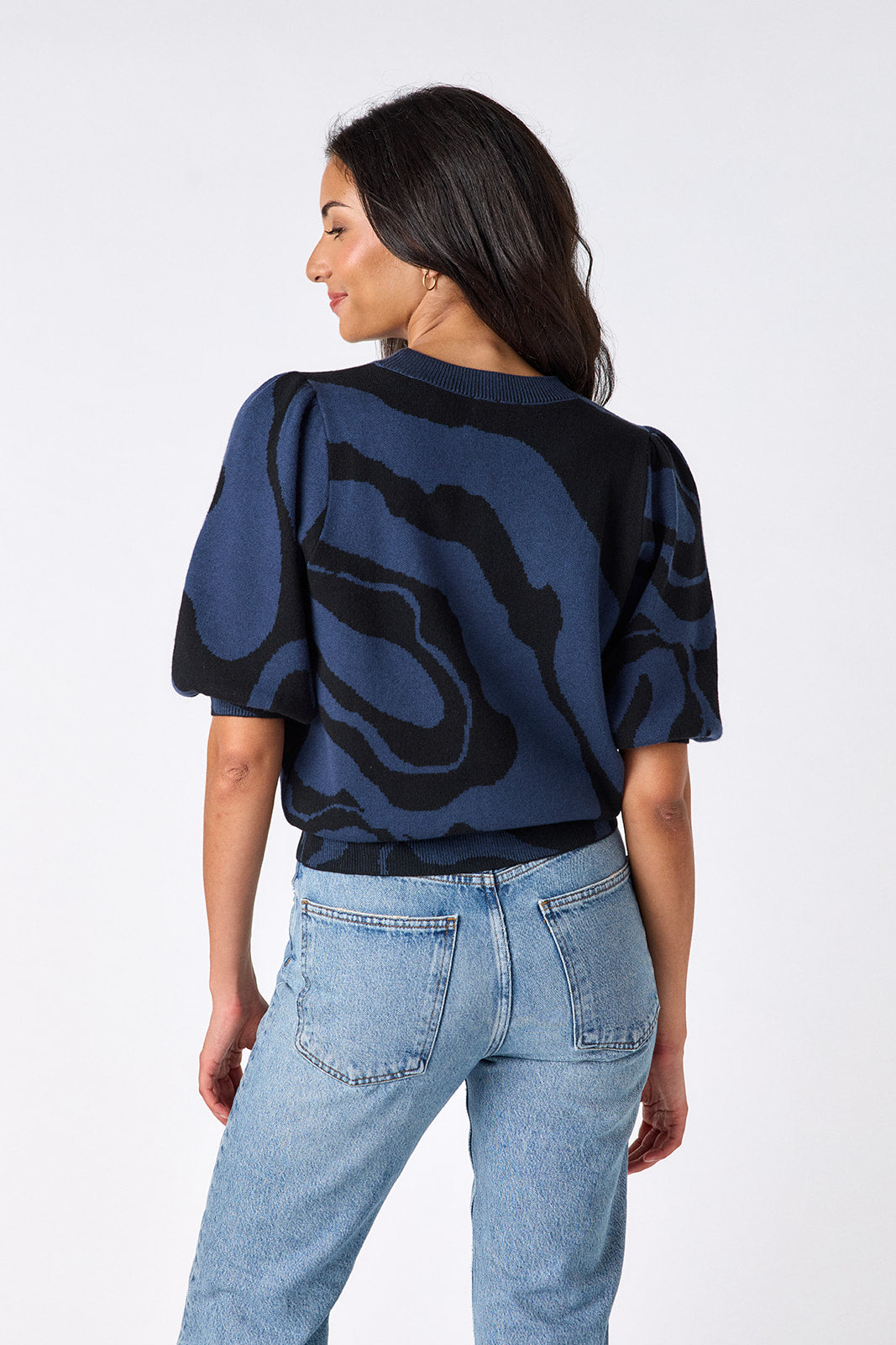 Ink Wave relaxed short sleeve sweater on model – CROSBY by Mollie Burch