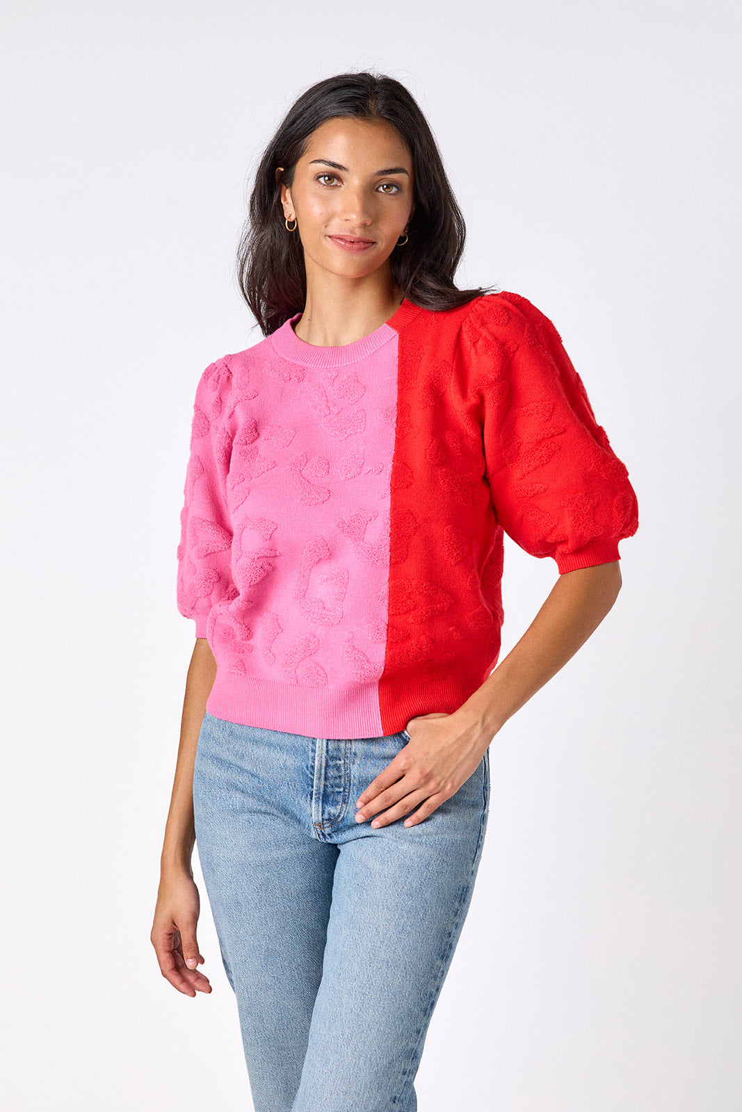CROSBY Colorblock relaxed short sleeve sweater on model – CROSBY by Mollie Burch