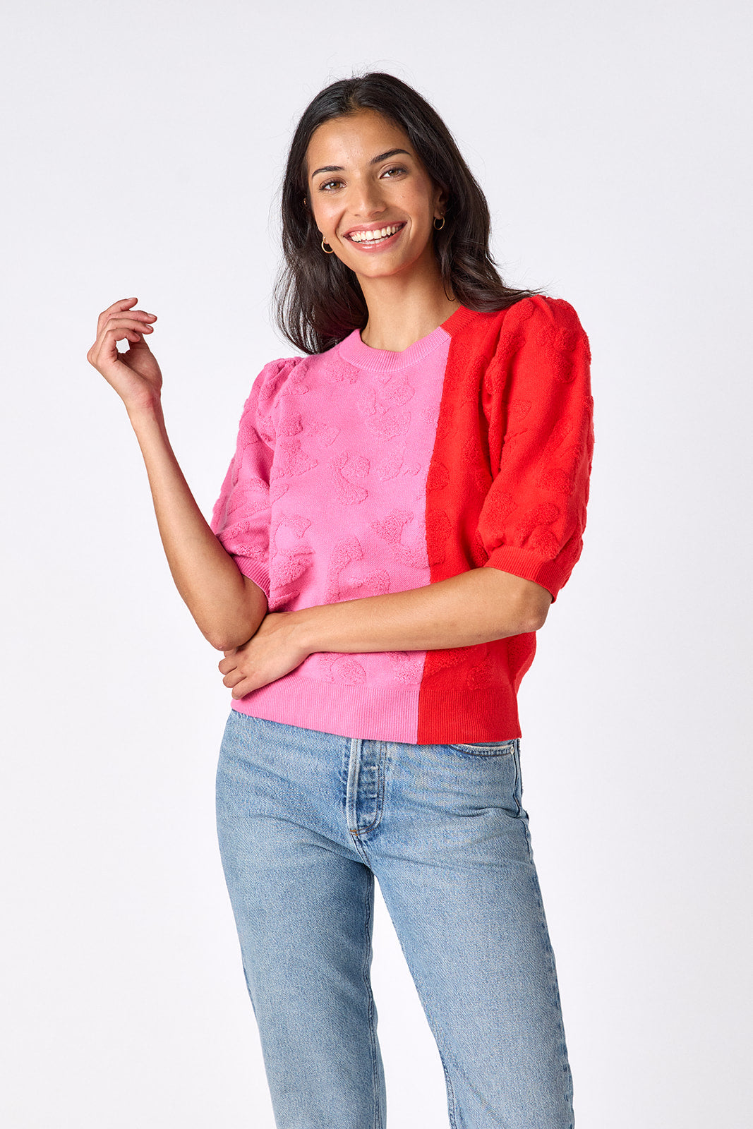 CROSBY Colorblock relaxed short sleeve sweater on model – CROSBY by Mollie Burch