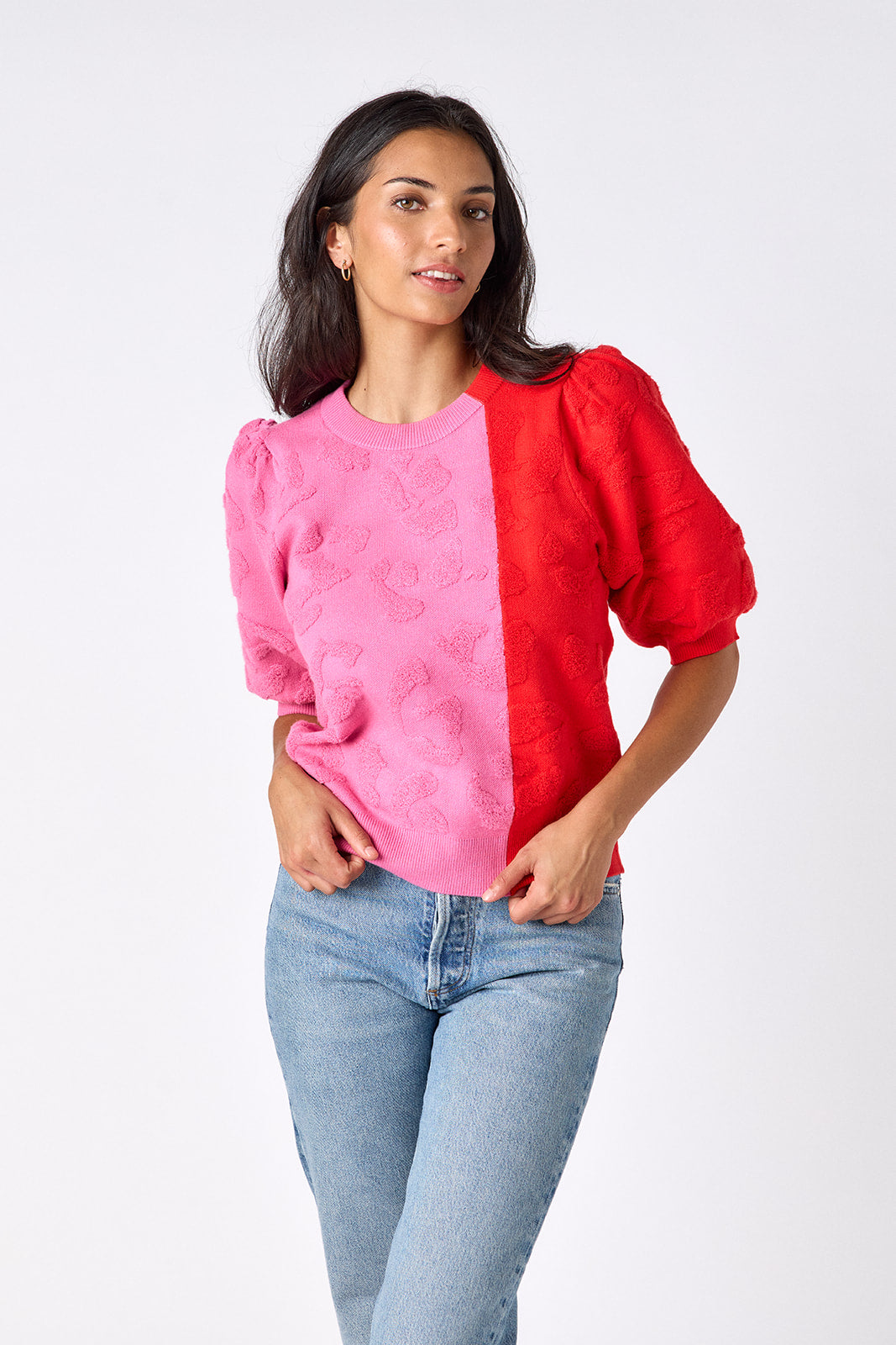 CROSBY Colorblock relaxed short sleeve sweater on model – CROSBY by Mollie Burch