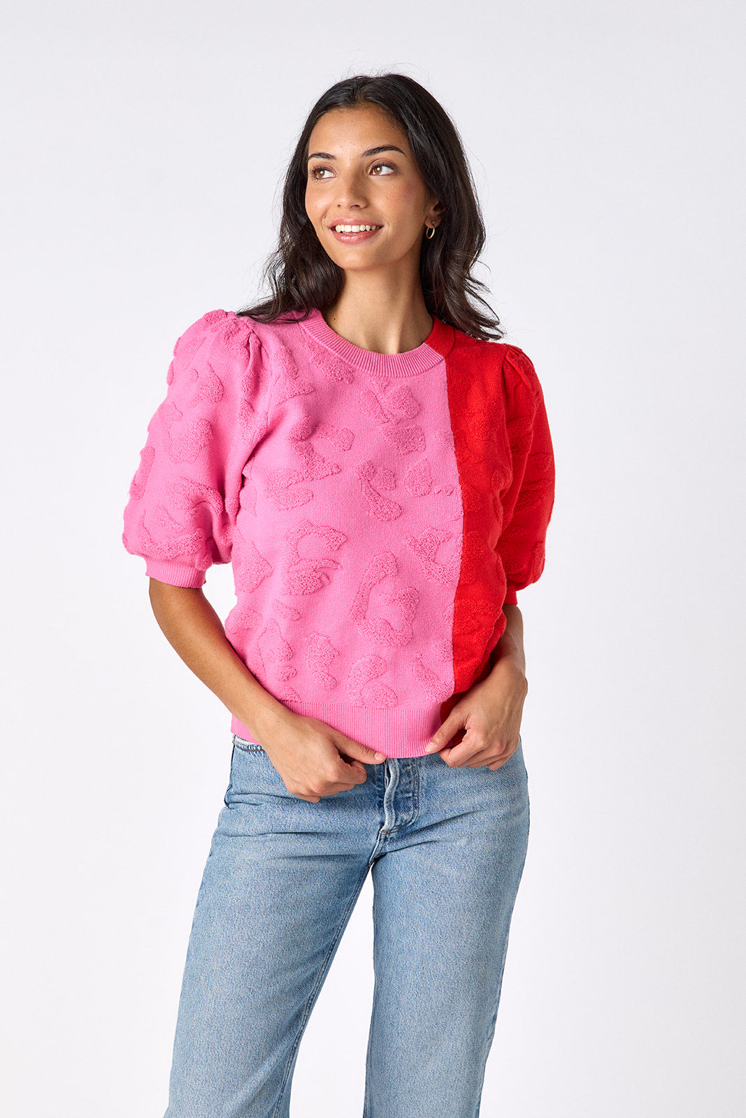 CROSBY Colorblock relaxed short sleeve sweater on model – CROSBY by Mollie Burch