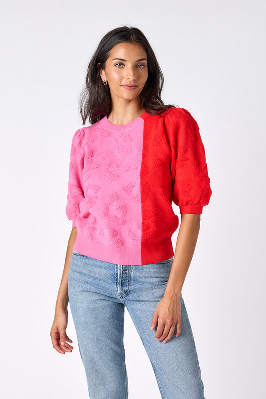 CROSBY Colorblock relaxed short sleeve sweater on model – CROSBY by Mollie Burch