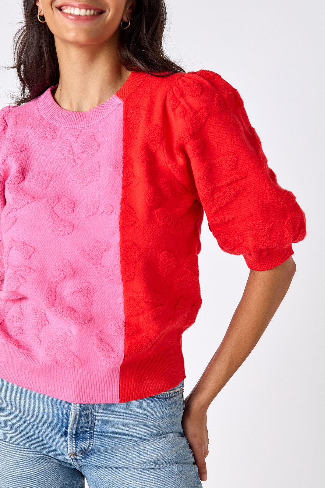 CROSBY Colorblock relaxed short sleeve sweater on model – CROSBY by Mollie Burch