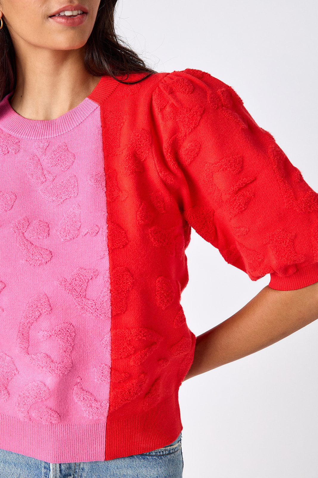 CROSBY Colorblock relaxed short sleeve sweater on model – CROSBY by Mollie Burch