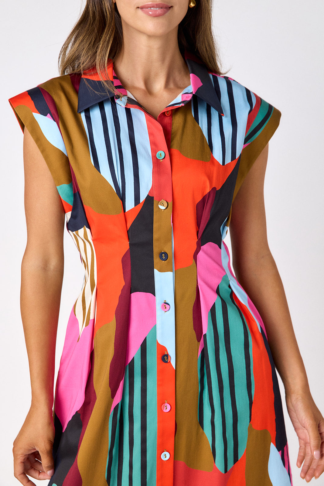 Field Study collared button down dress with waist emphasis on model — CROSBY by Mollie Burch