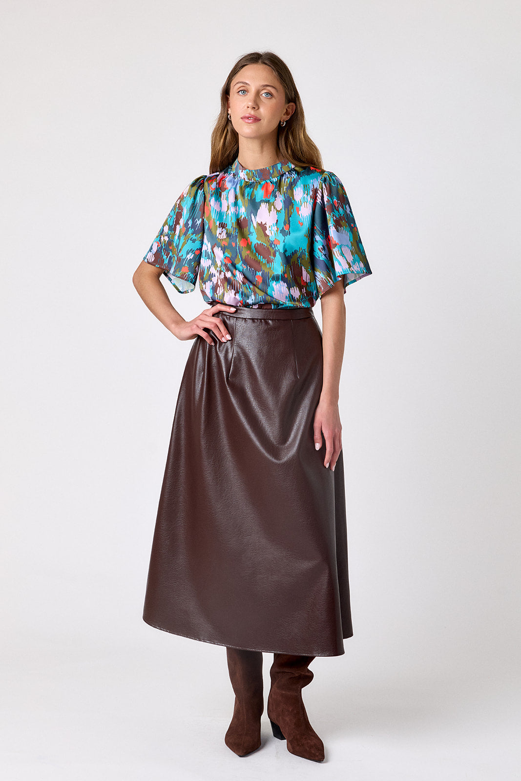 Florentine Marble A-line short sleeve top on model – CROSBY by Mollie Burch