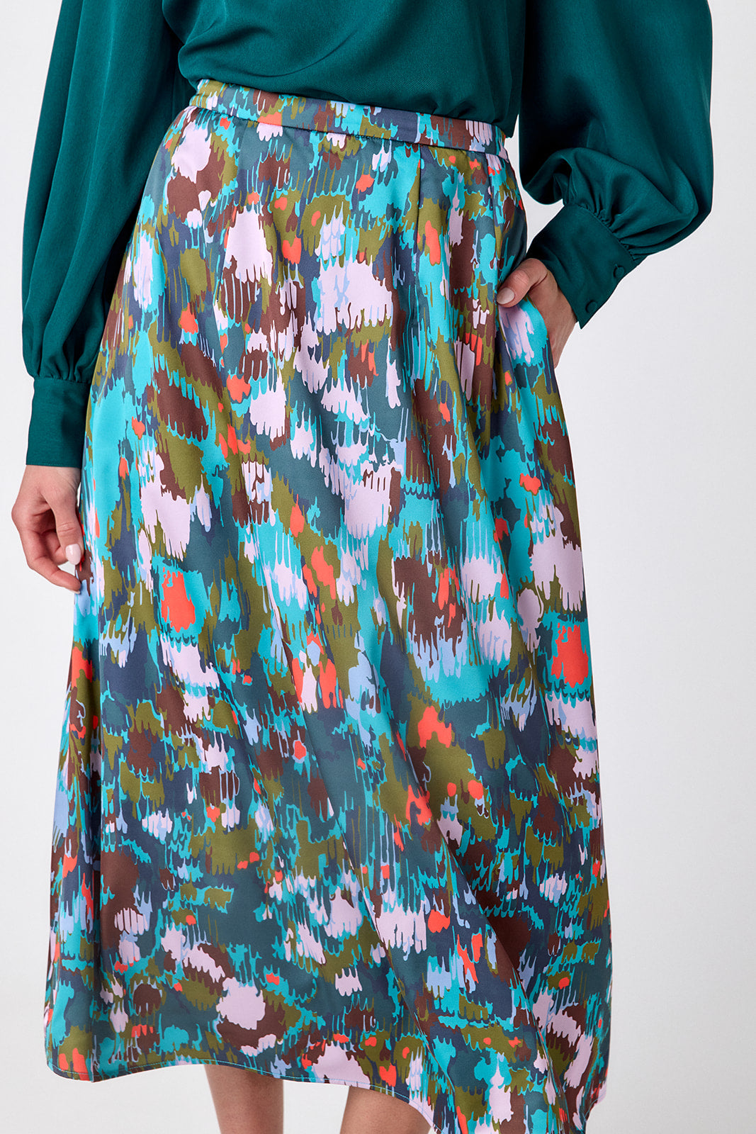 Florentine Marble voluminous A-line skirt on model – CROSBY by Mollie Burch