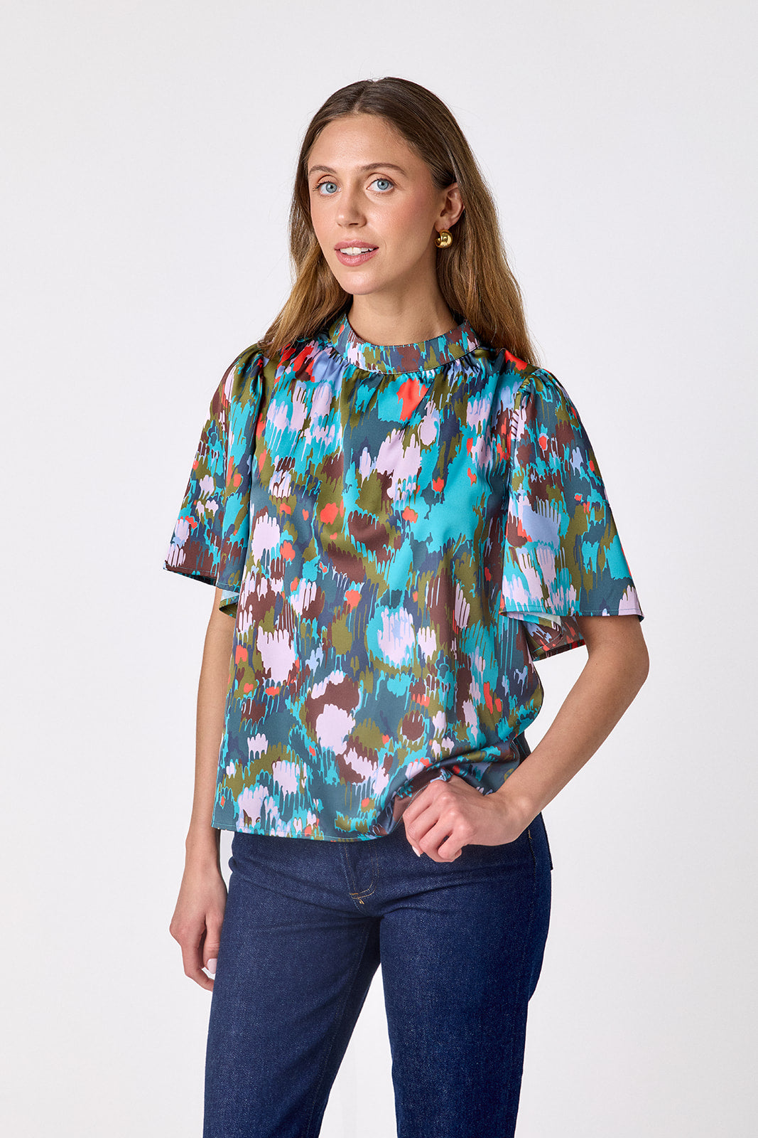 Florentine Marble A-line short sleeve top on model – CROSBY by Mollie Burch