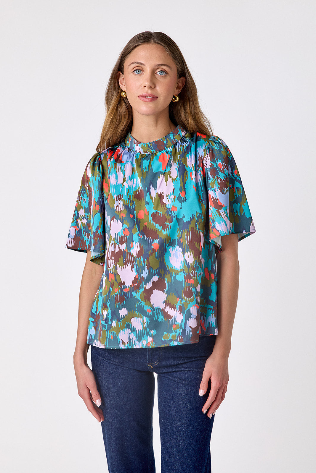 Florentine Marble A-line short sleeve top on model – CROSBY by Mollie Burch