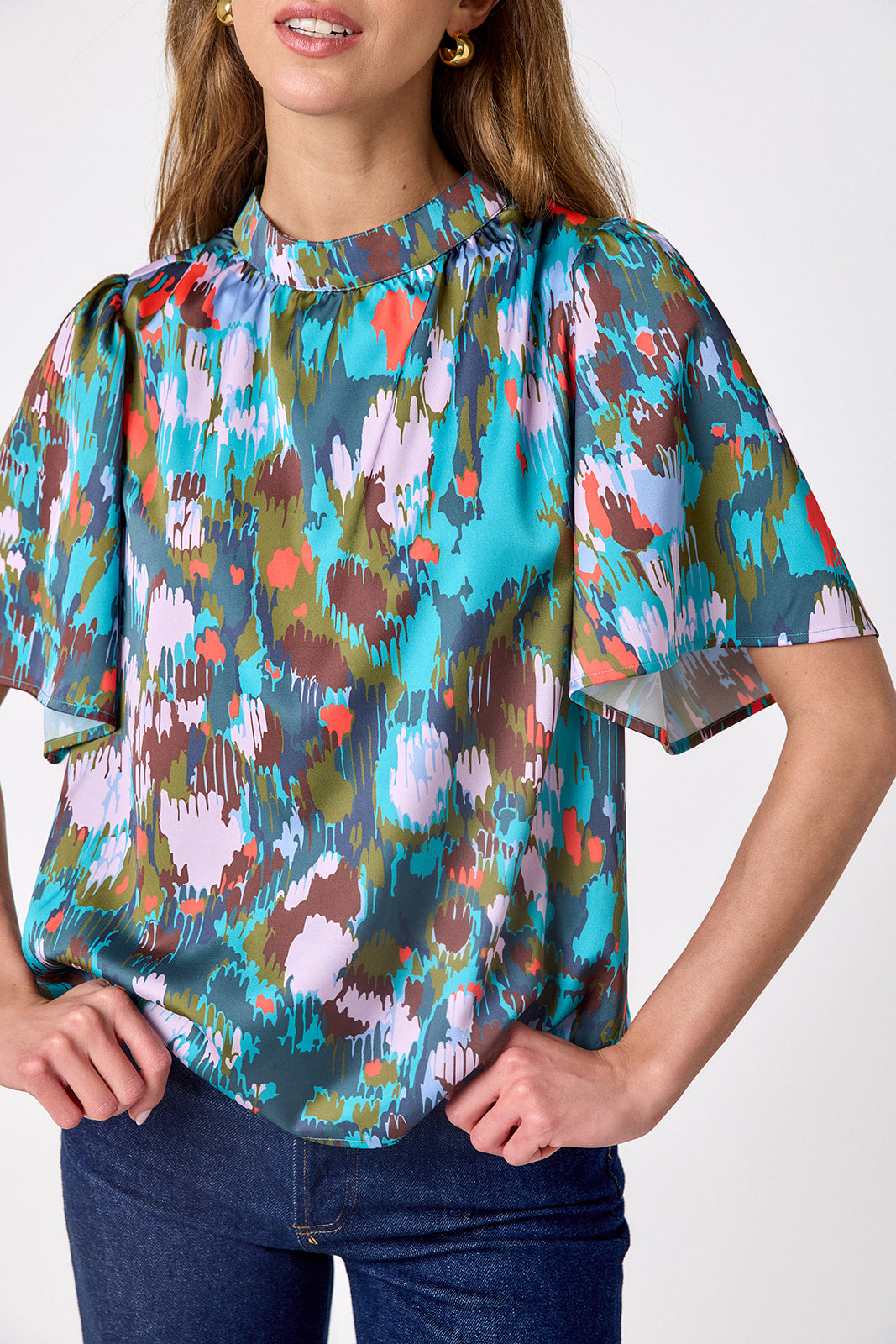 Florentine Marble A-line short sleeve top on model – CROSBY by Mollie Burch
