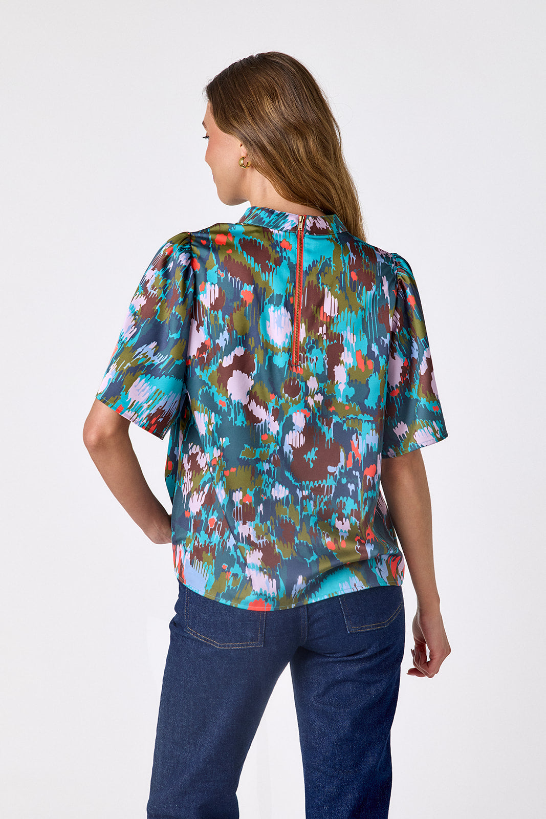 Florentine Marble A-line short sleeve top on model – CROSBY by Mollie Burch
