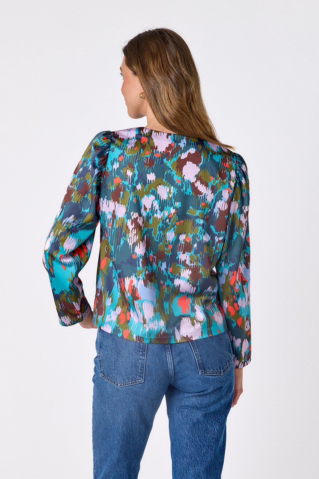 Florentine Marble V-neck straight fit top on model – CROSBY by Mollie Burch