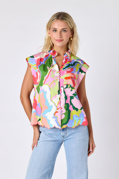 Fritzy Top with Ruffle Collar & Scalloped Trim | CROSBY by Mollie