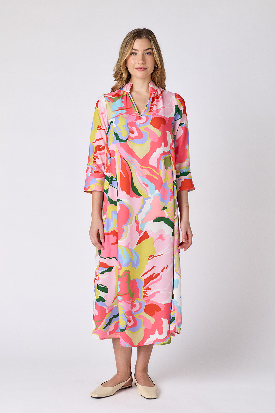 Flutter caftan style midi dress on model — CROSBY by Mollie Burch