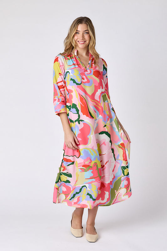 Flutter caftan style midi dress on model — CROSBY by Mollie Burch
