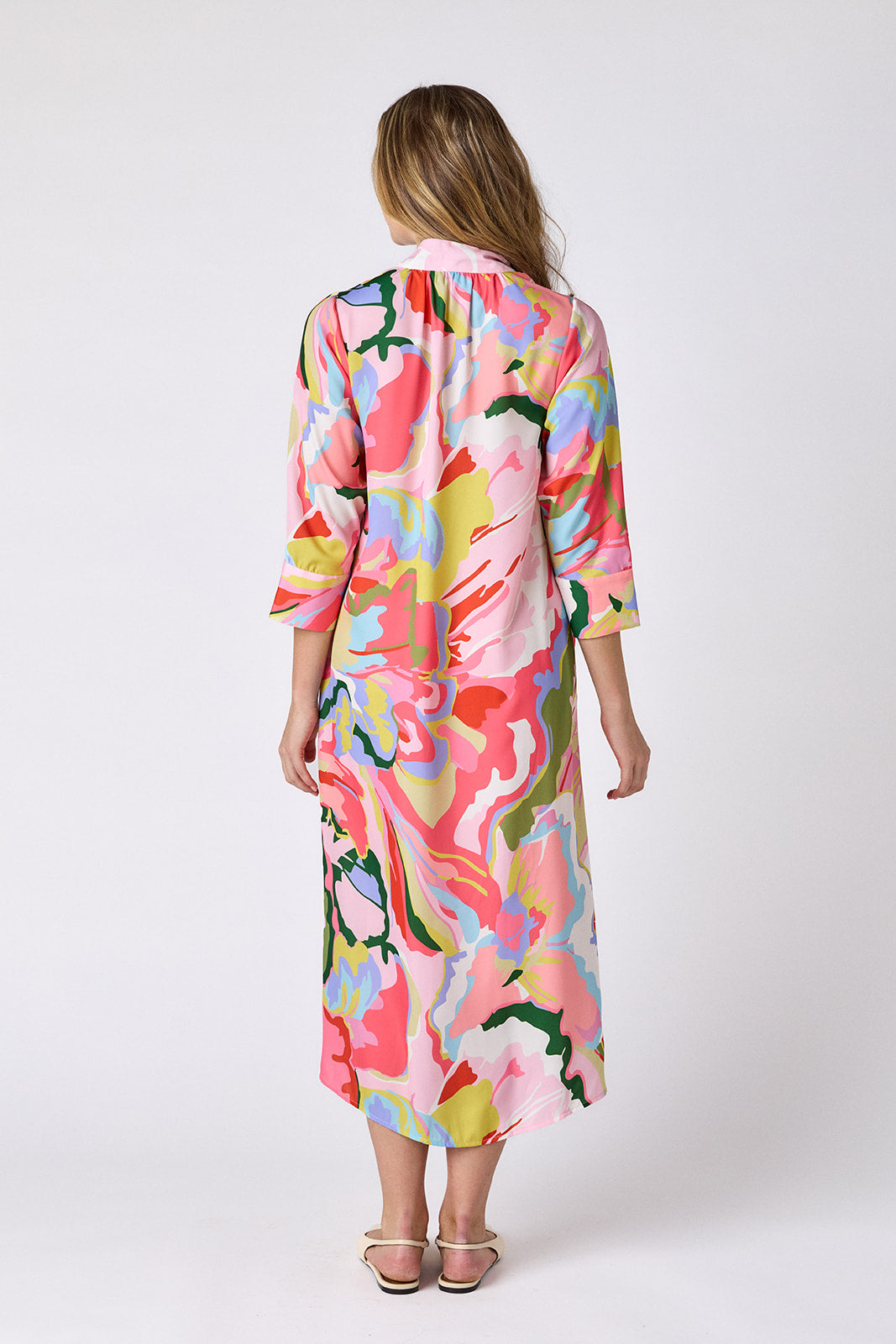 Flutter caftan style midi dress on model — CROSBY by Mollie Burch